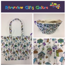Large Tote Bag With Zip - Bird Houses Large Tote Bag With Zip - Bird Houses